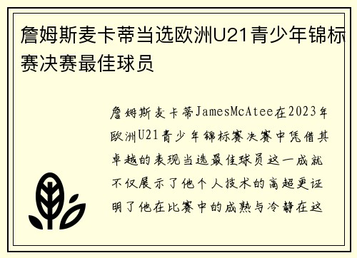詹姆斯麦卡蒂当选欧洲U21青少年锦标赛决赛最佳球员